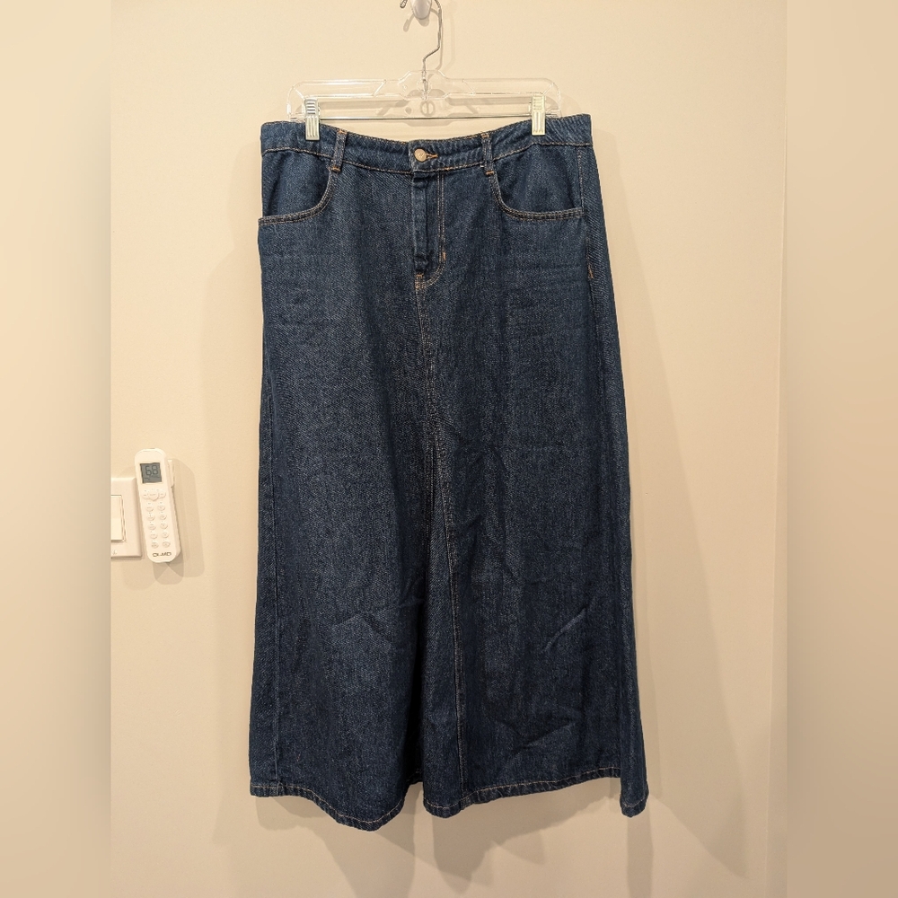 NWOT Zara Denim Flare A Line Maxi Midi Skirt Size Large Blue Long - Picture 3 of 4